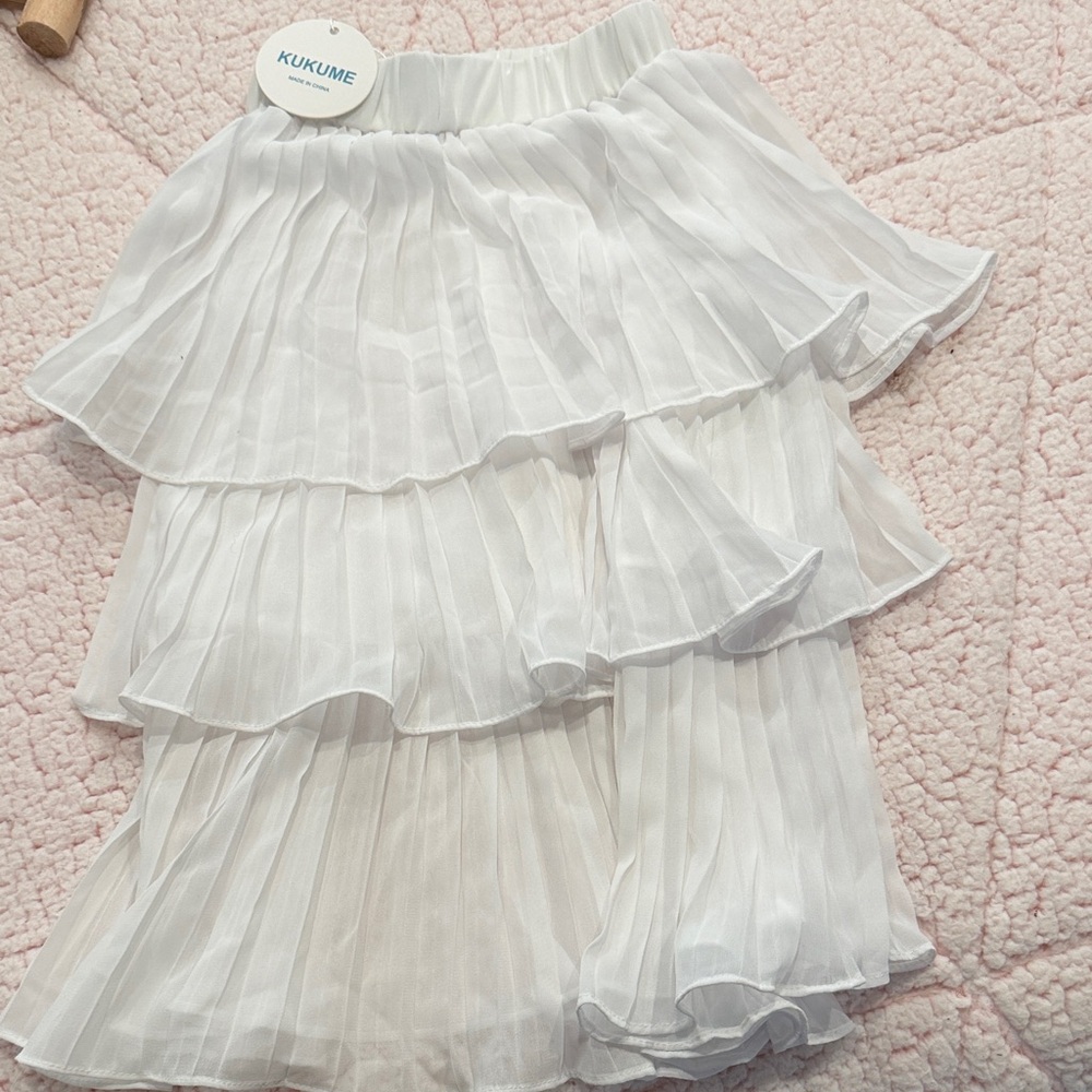 White Tiered Pleated Skirt